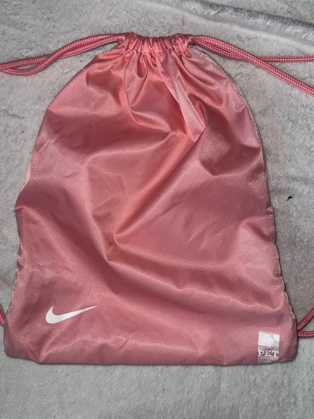 Nike Light Pink Drawstring Tote with White Swoosh